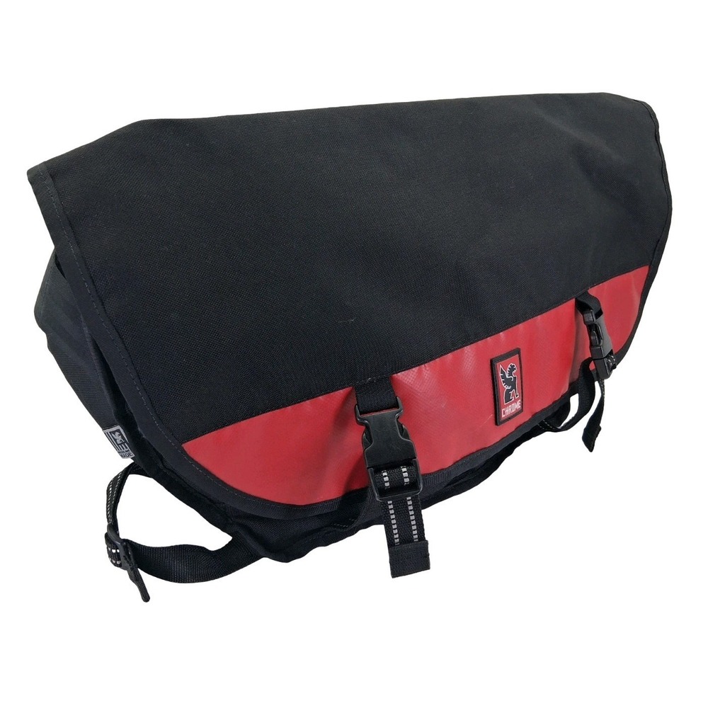 Chrome Messenger Bag Black Red Nylon Vinyl Seatbelt Buckle USA Made Cycling